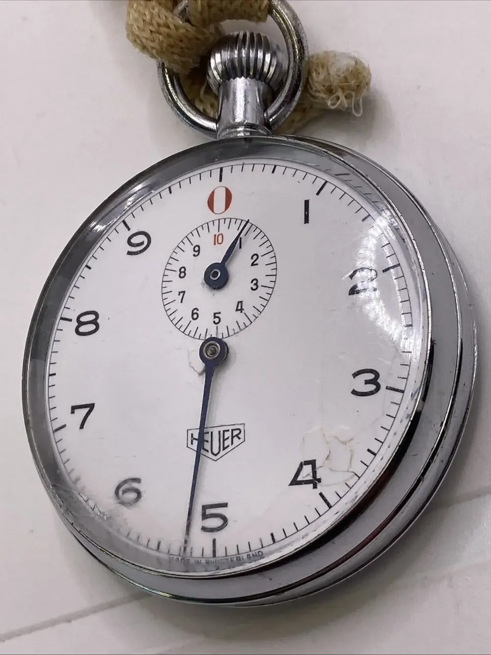 Vintage Heuer Stopwatch Silver Tone For Parts Repair Runs Inside*